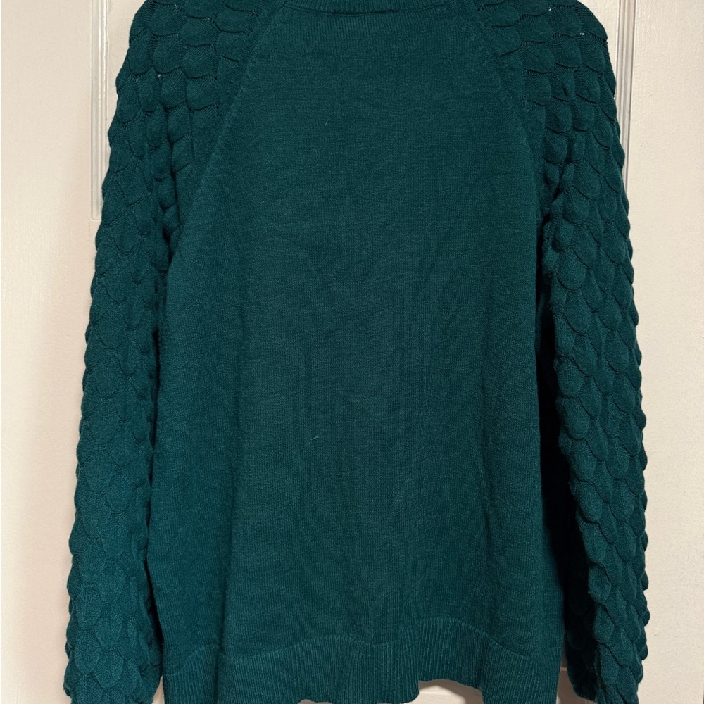 Lane Bryant Teal Cowl Neck Sweater with Textured Sleeves